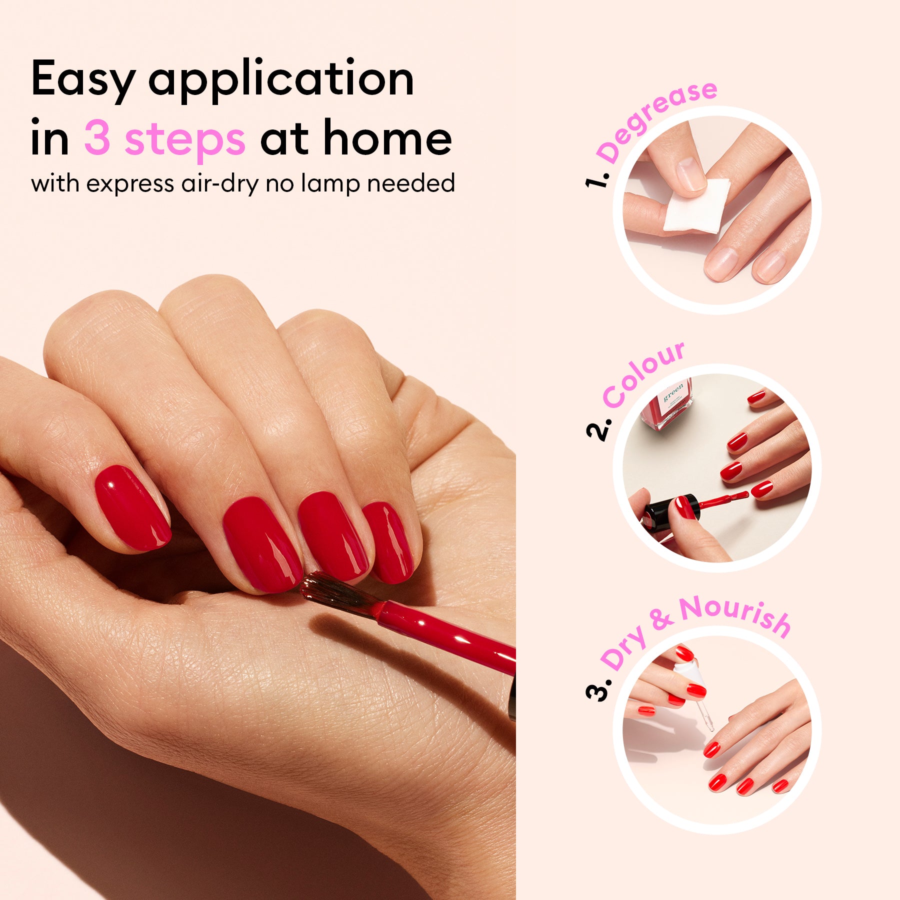 A hand with red-painted nails is polished using Manucurist&