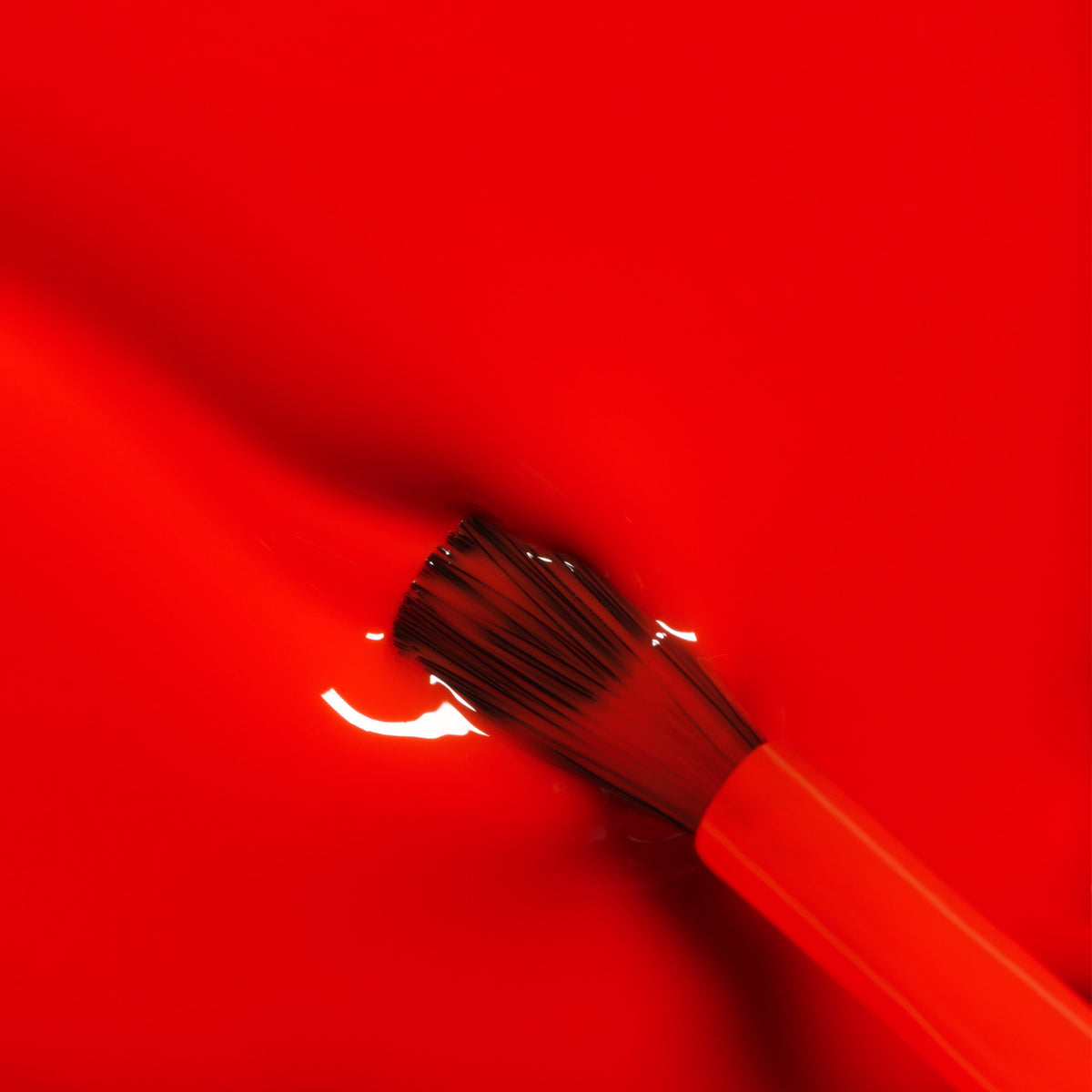 A close-up of a brush with black bristles dipped in Manucurist&