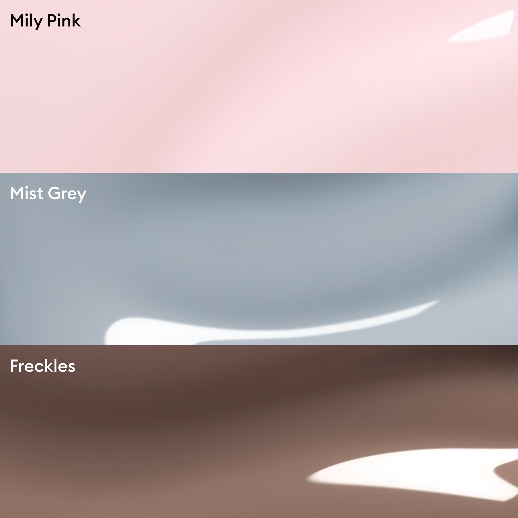 The Manucurist Trio Collections features three glossy shades—Mily Pink (light pink), Mist Grey (soft grey), and Freckles (brown)—offering perfect inspiration for manicures or discovering new nail color trends.