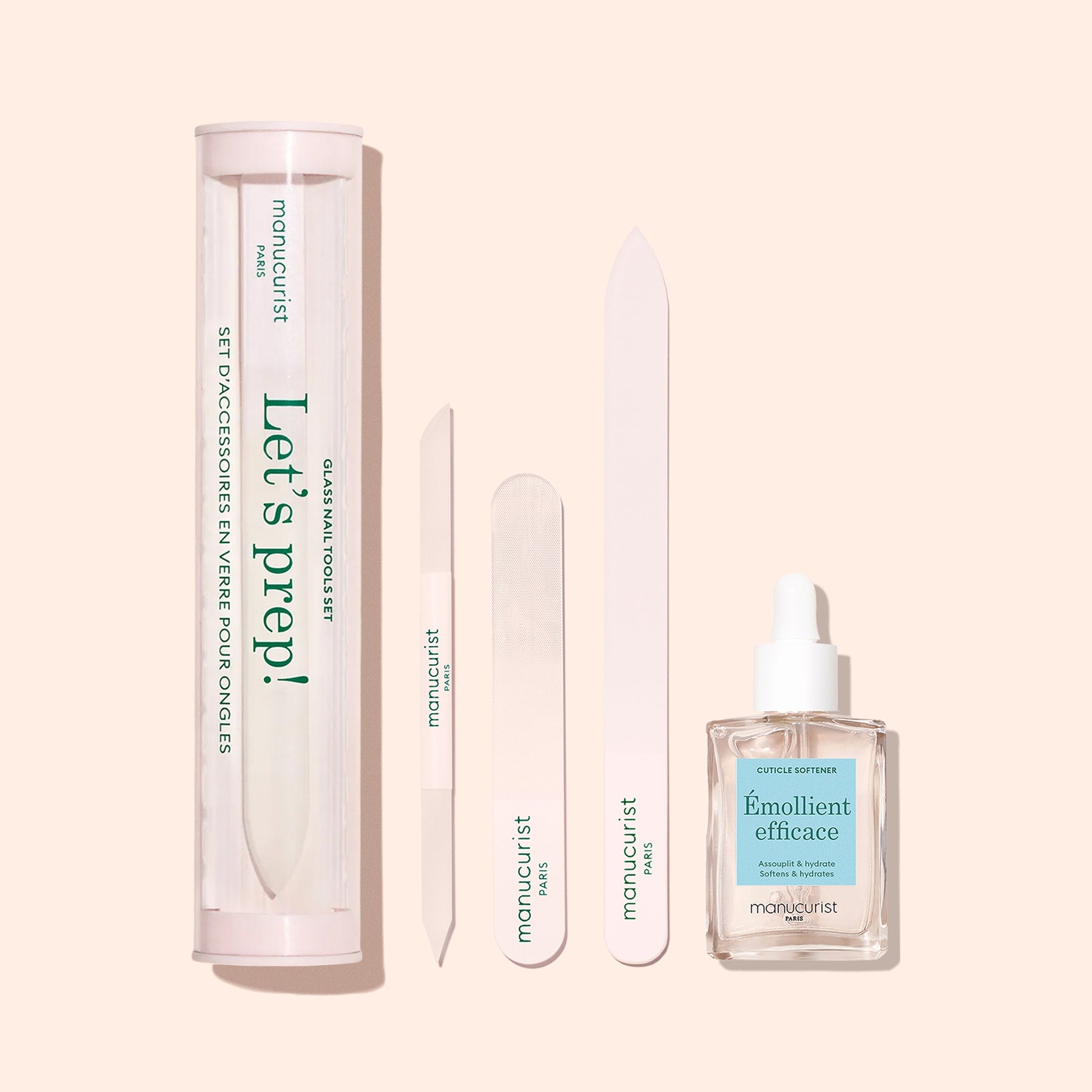 The Manucurist Glass Cuticle Pusher is shown with a Let&