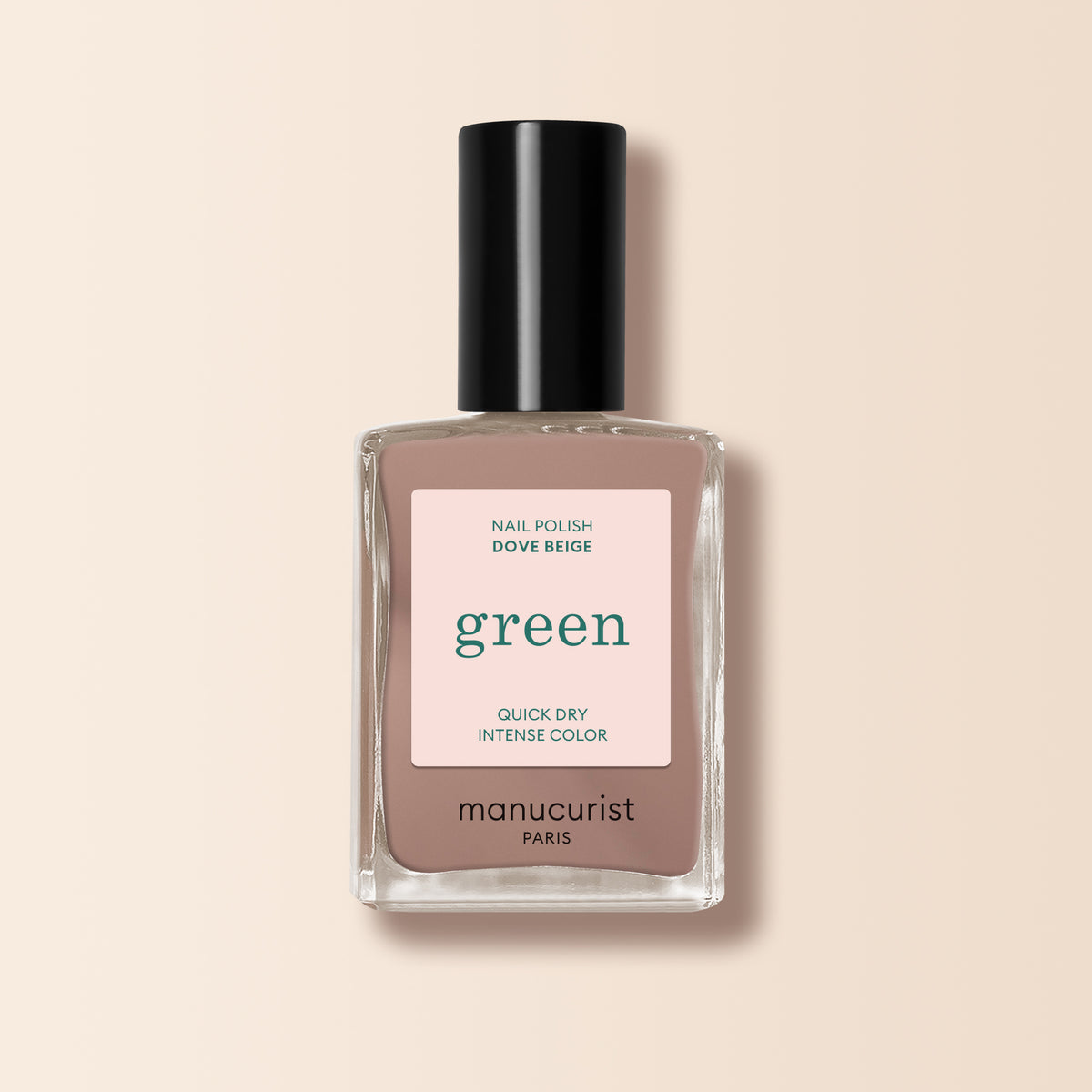 A bottle of Dove Beige nail polish from the Manucurist Green™ range.