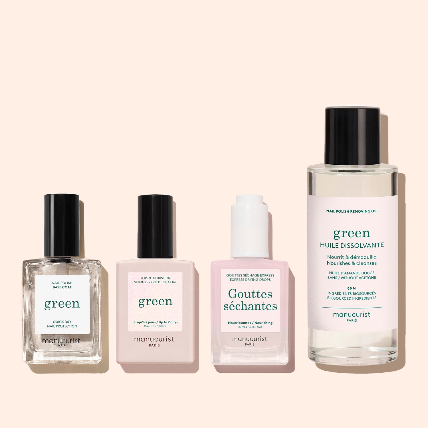 The Manucurist Glitter Top Coat is displayed on a light pink background, offering a shimmering gel-like finish for your manicure.