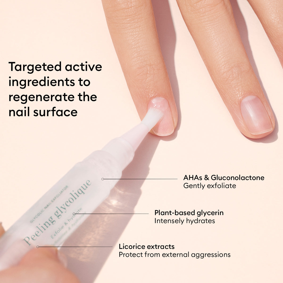 A hand applies Manucurist Glossy Booster Duo&