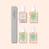 The Manucurist Basic Routine - Ridged Nails set, featuring four bottles labeled Active Smooth, Sérum Complet, Huile Verte, and Masque S.O.S. for comprehensive nail care—including ridged nails—appears beside a gray Manucurist-branded nail file on a pale background.