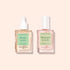 Two square bottles of Manucurist’s Starter Routine - Damaged Nails set are shown on a beige background: Huile verte cuticle oil (dropper cap, green label) on the left and Masque S.O.S nail repair (white cap) on the right.