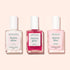 Three bottles of Manucurist Active™ Shine Icy nail polish, displayed side by side against a light pink background—perfect for anyone looking to brighten their nails with an illuminating polish as part of their nail care routine.