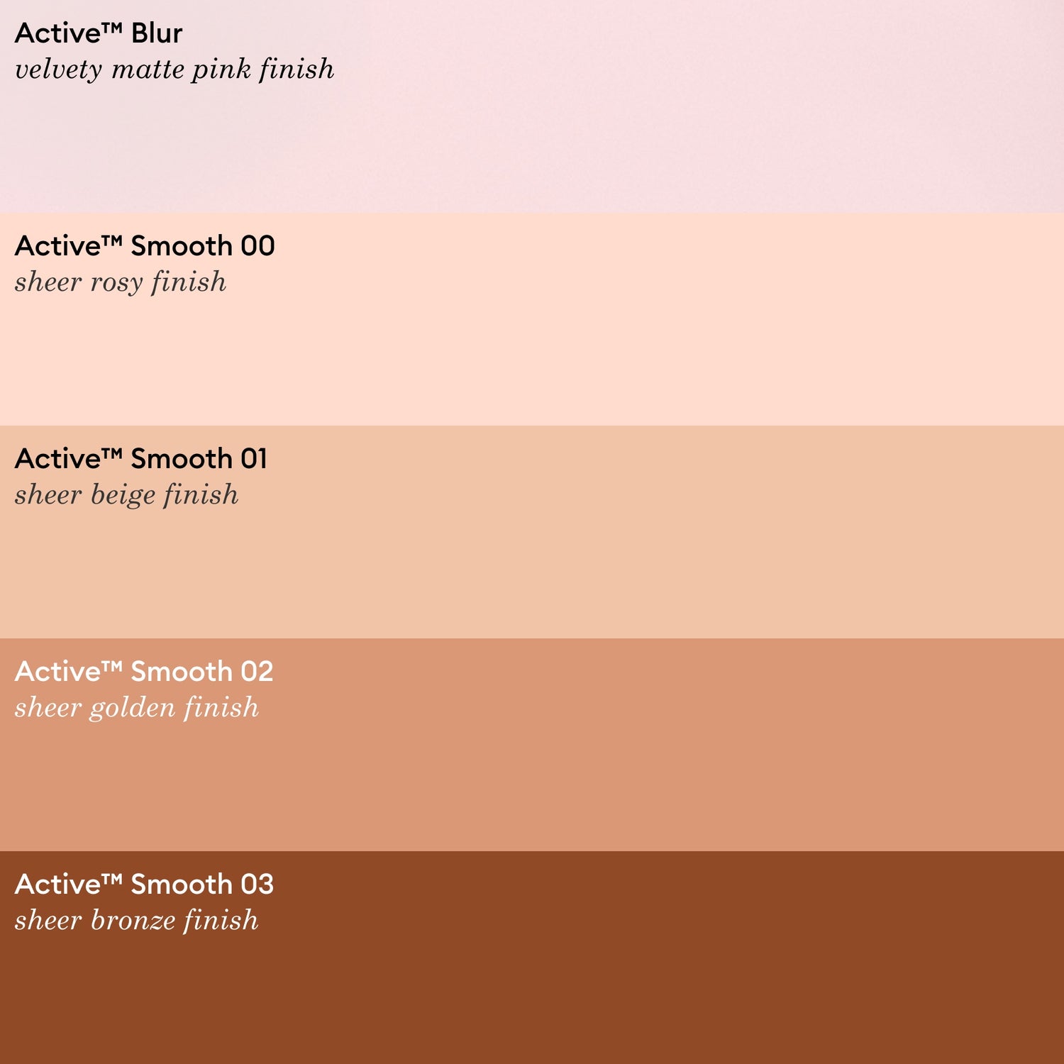 Five horizontal bands display different skin tone shades from light pink to deep bronze, each labeled with the Manucurist product “Active™ Blur” in French and English. The collection features options such as a matte nail polish and the innovative “Active™ Blur” care polish by Manucurist, specially formulated to complement every complexion.