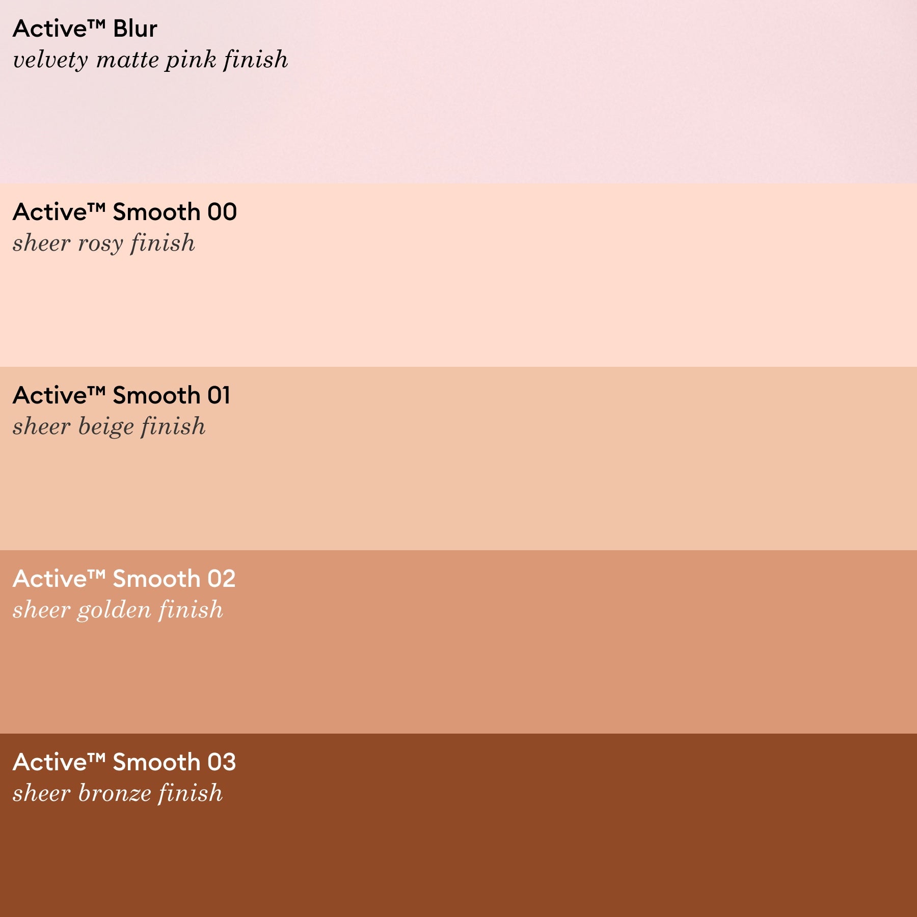 Five horizontal bands display different skin tone shades from light pink to deep bronze, each labeled with the Manucurist product “Active™ Blur” in French and English. The collection features options such as a matte nail polish and the innovative “Active™ Blur” care polish by Manucurist, specially formulated to complement every complexion.