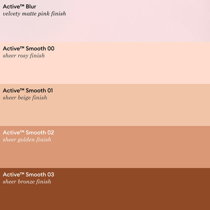 Five horizontal bands display different skin tone shades from light pink to deep bronze, each labeled with the Manucurist product “Active™ Blur” in French and English. The collection features options such as a matte nail polish and the innovative “Active™ Blur” care polish by Manucurist, specially formulated to complement every complexion.