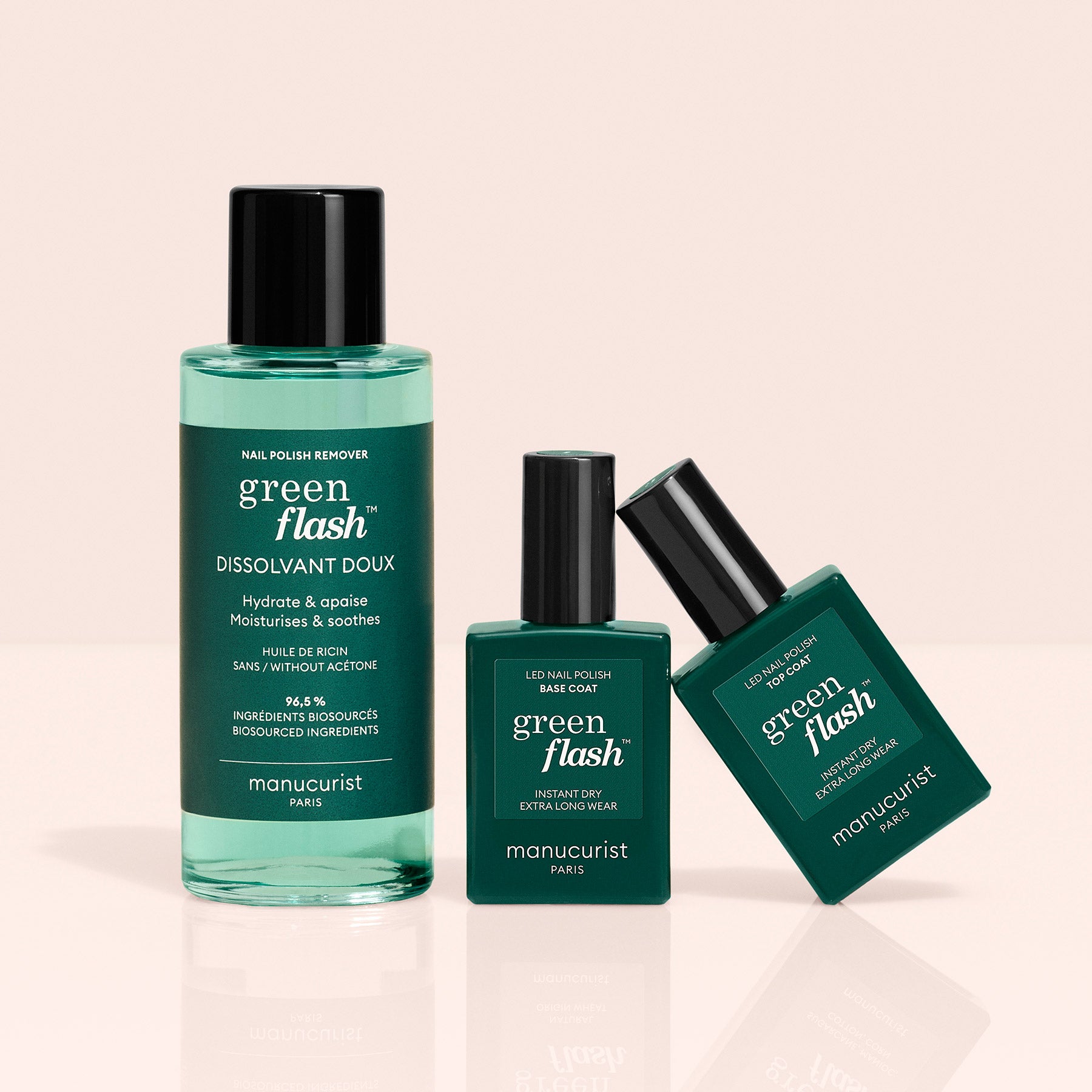 Base coat top coat and nail polish remover Green Flash Manucurist Manucurist UK