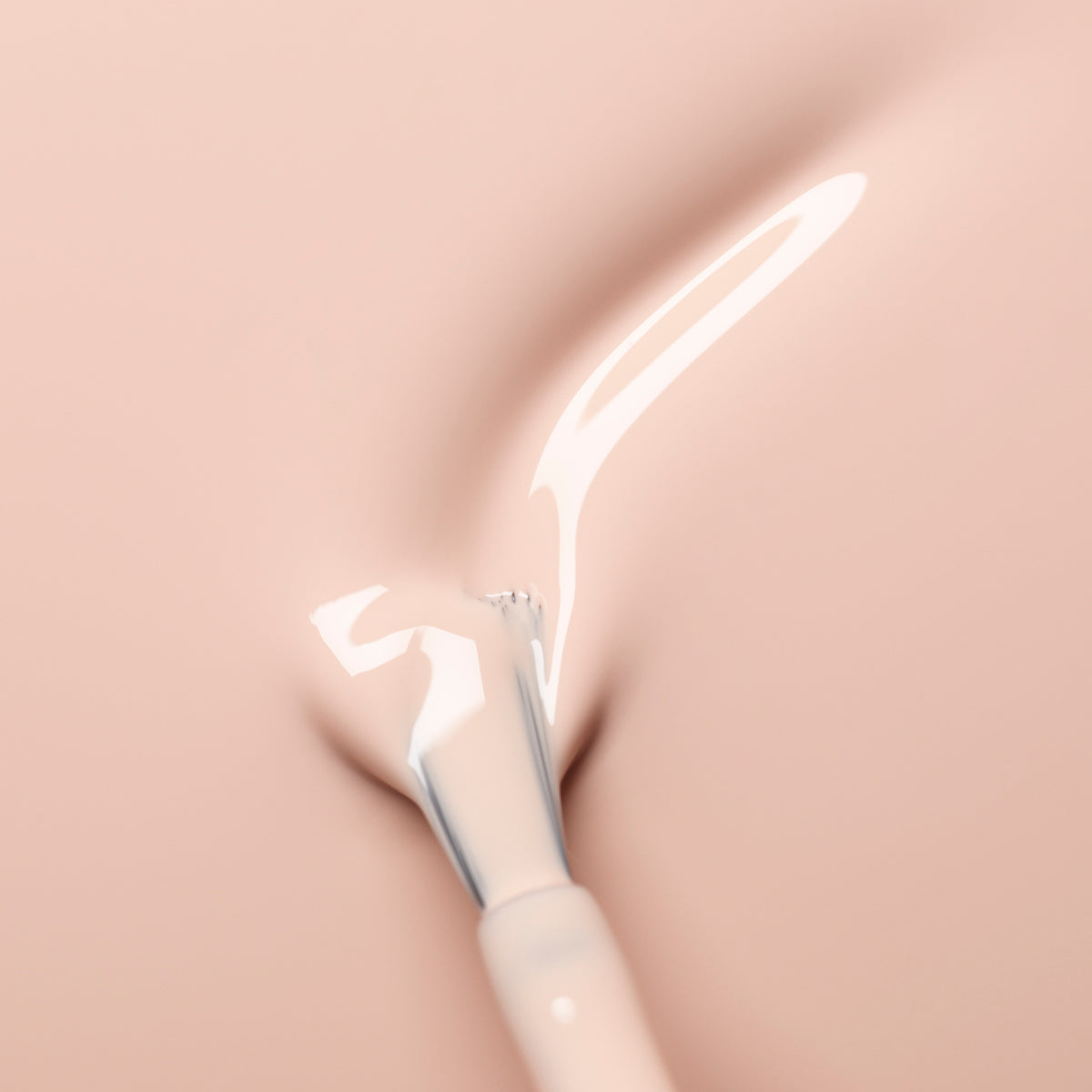 A close-up shows a brush applying Manucurist’s Pastel Pink nail polish—a smooth pastel pink shade with subtle beige undertones—in a curved stroke on a matching surface.